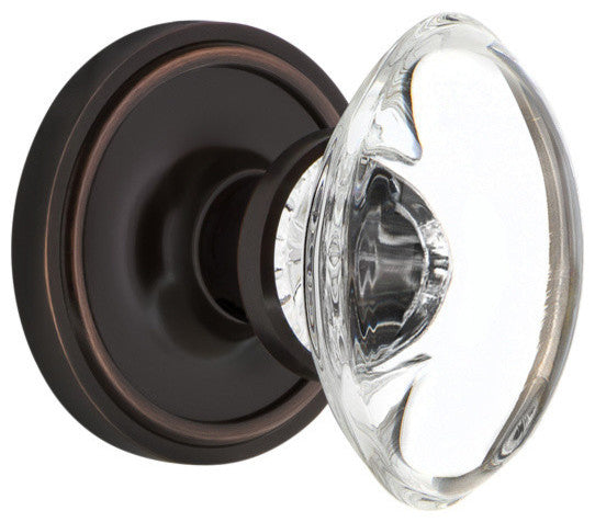 Classic Rosette Privacy Oval Clear Crystal Glass Knob, Timeless Bronze