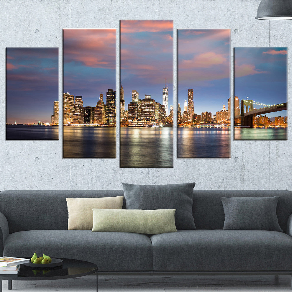"Manhattan at Nighttime" Canvas Print, 5 Panels