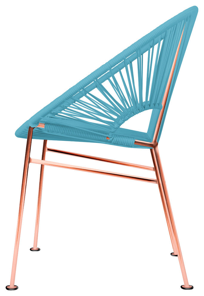 Concha Indoor/Outdoor Handmade Dining Chair, Blue Weave, Copper Frame