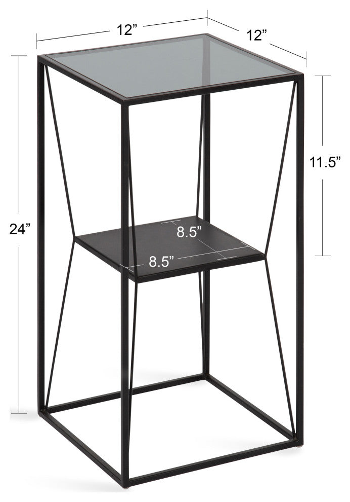 Knight Metal Glass Side Table, Black 12x12x24