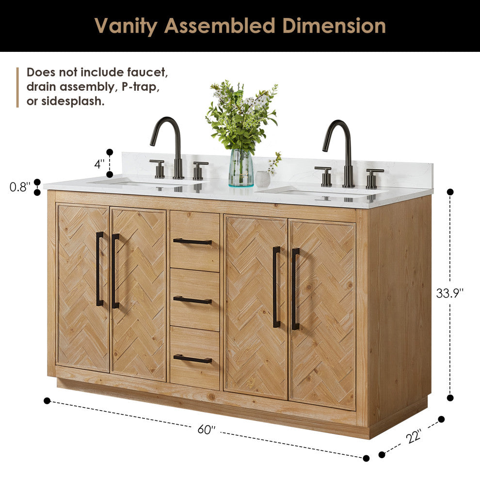 Bellavia Bath Vanity, Weathered Fir, 60", No Mirror
