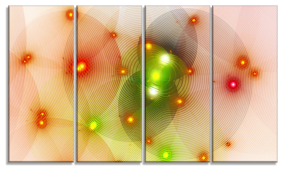 Orange Fractal Lights in Fog, Abstract Wall Art Canvas, 48"x28", 4 Panels