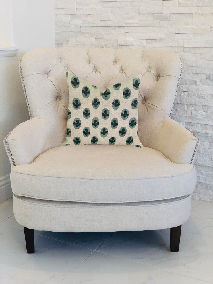 Cacti Pear in Green and Beige Color Luxury Throw Pillow, 18"x18"