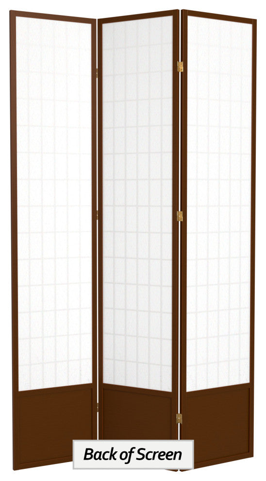 7' Tall Window Pane Shoji Screen, Walnut, 3 Panels