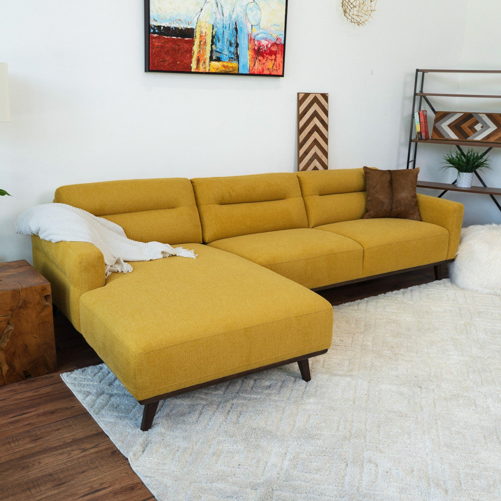 Baltic Mid-Century Modern L-Shaped Linen Fabric Sectional Sofa