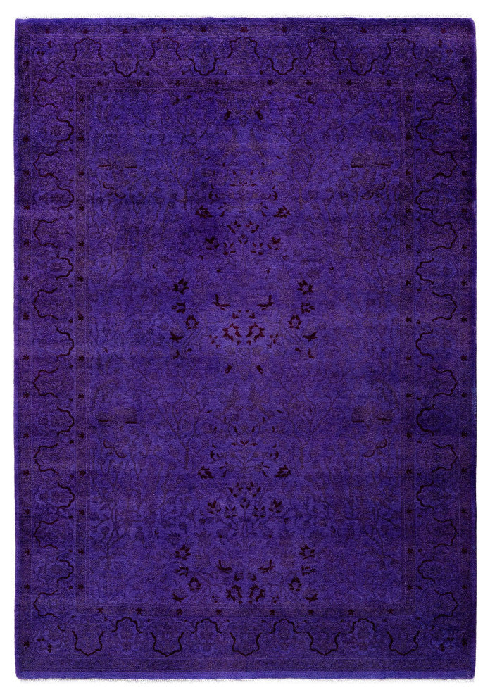 Overdyed One-of-a-Kind Hand-Knotted Area Rug Purple, 4' 2" x 5' 10"