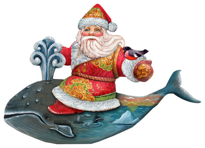Coastal Whale Riding Santa, Wooden Decorative Holiday Door Hanger