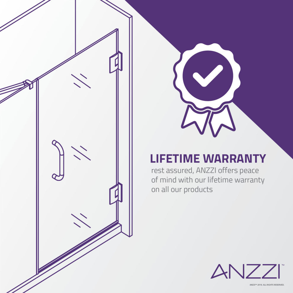ANZZI Lancer Semi-Frameless Hinged Shower Door, Brushed Nickel, 23" X 72"