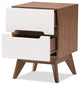Mid-Century Modern White and Walnut Wood 3-Drawer Storage Nightstand