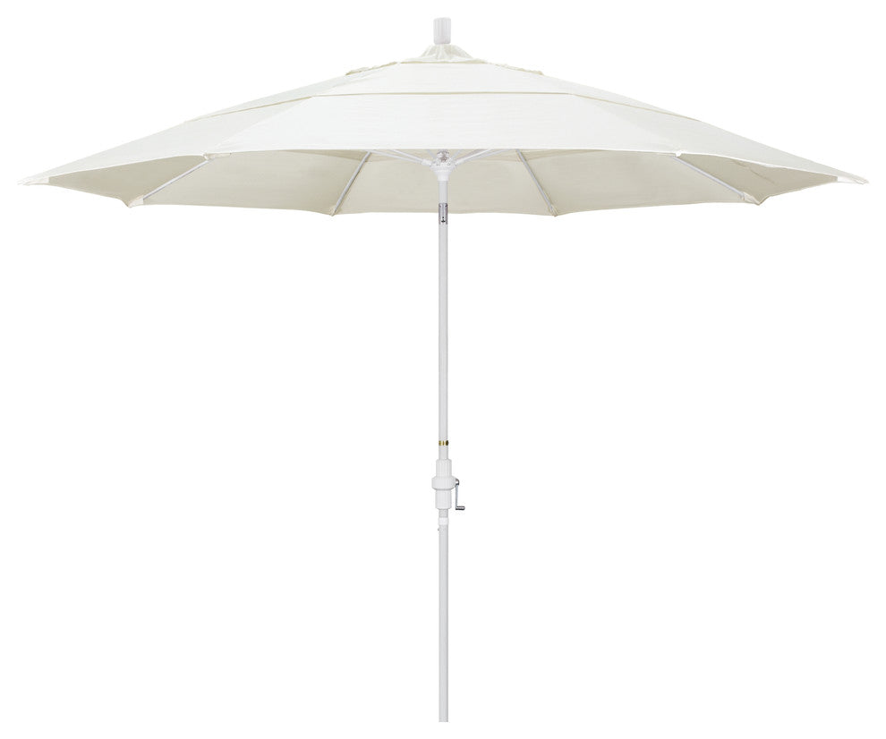 11' Matted White Collar Tilt Lift Fiberglass Rib Aluminum Umbrella, Pacifica, Canvas