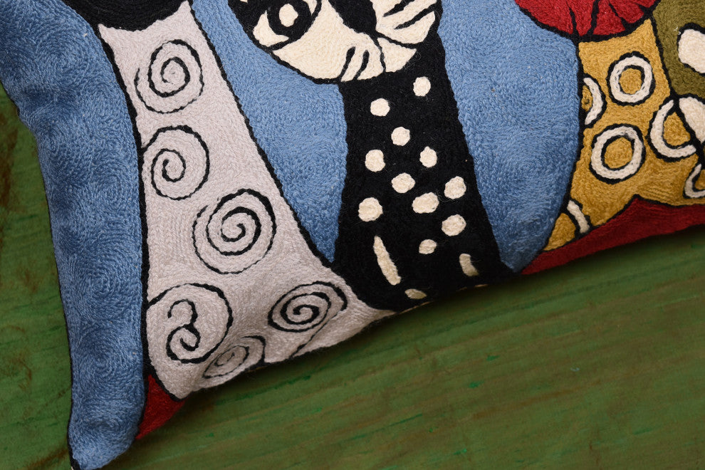 Lumbar Cat Pillow Cover Blue Cute Cat Cushion Cat Face Pillow Handmade Wool14x20