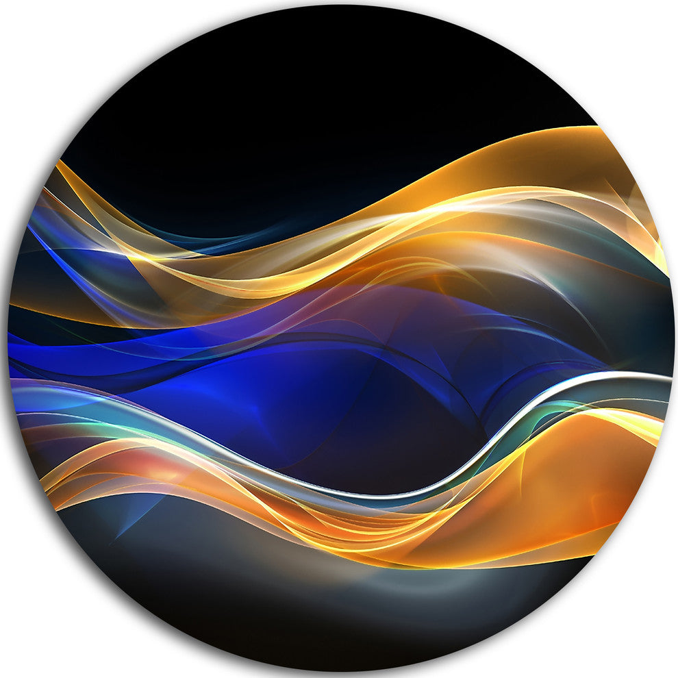3D Gold Blue Wave Design, Abstract Digital Art Disc Metal Wall Art, 36"