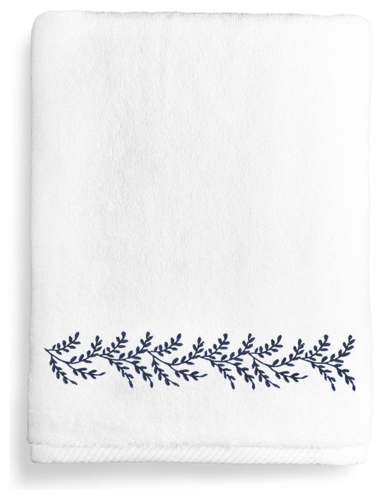 Autumn Leaves Bath Towel, White & Navy, 27"x54"