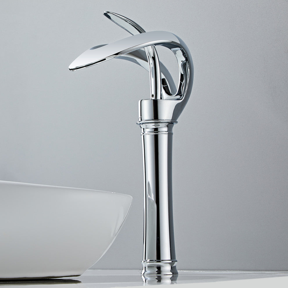 Elegant Waterfall Bathroom Faucet, Single Handle, Solid Brass, Chrome, Long
