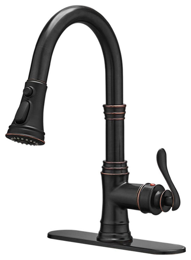 Wellfor Single Level Stainless Steel Kitchen Sink Faucet With Pull down Sprayer, Oil Rubbed Bronze