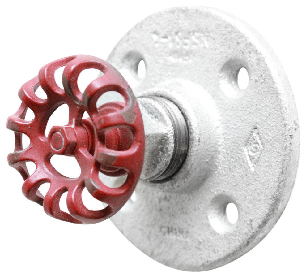 Industrial Towel Hook - Industrial Farmhouse Knob, Galvanized Pipe, Red Hose Kno
