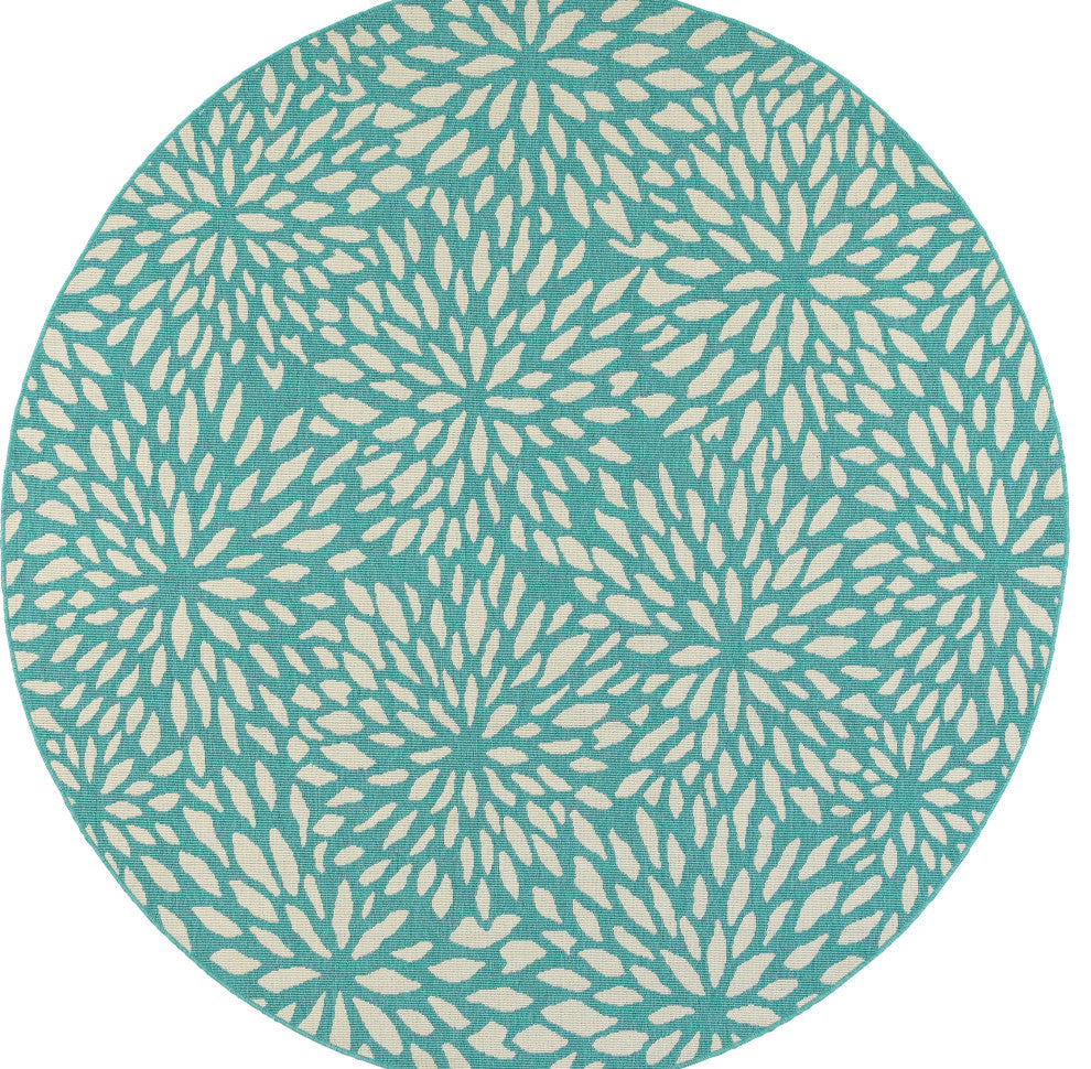 Madelina Floral Blue and Ivory Indoor or Outdoor Area Rug, 7'10" Round