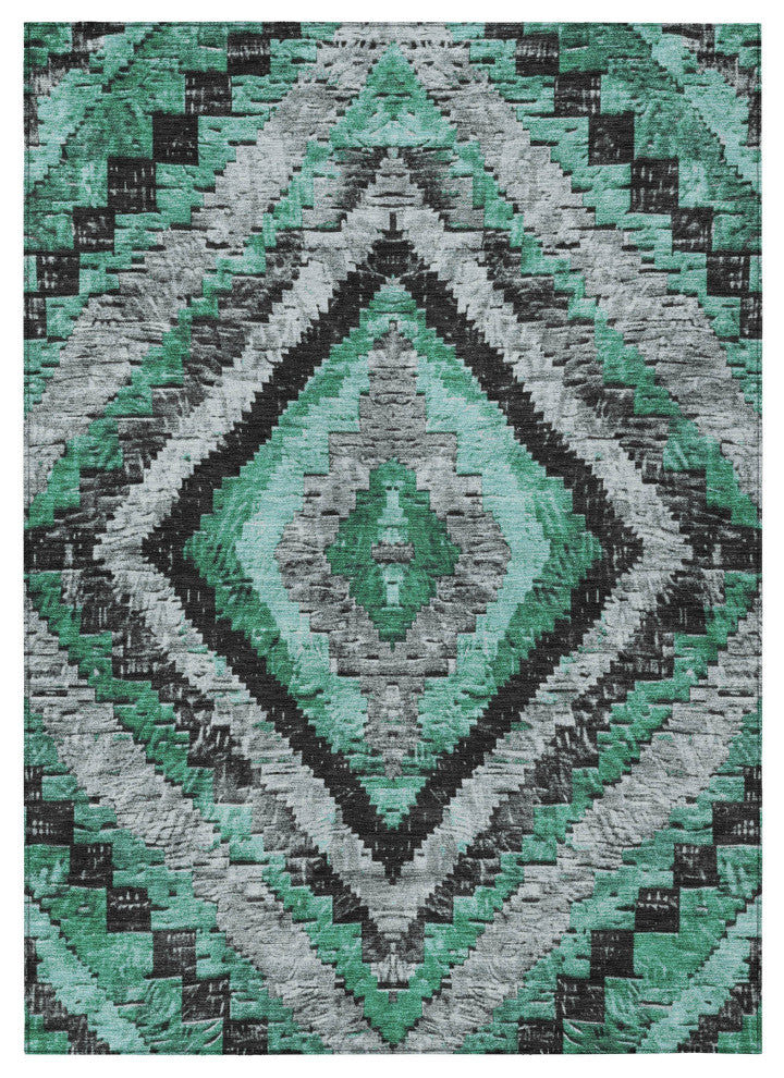 Machine Washable Indoor/Outdoor Chantille ACN1890 Teal 5' x 7'6" Rug