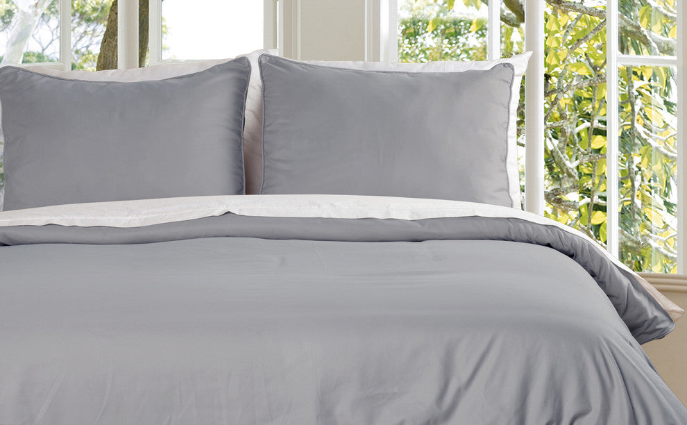 Lotus Home Water and Stain Resistant Duvet Cover Mini Set, Silver, Full/Queen