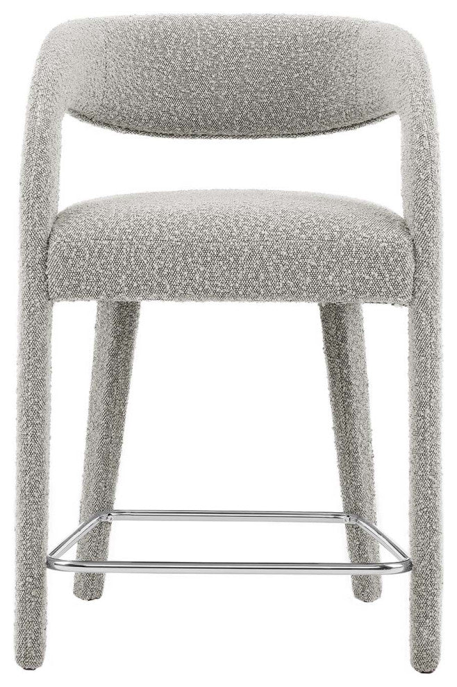 Pinnacle Boucle Upholstered Counter Stool Set of 2, Taupe Silver