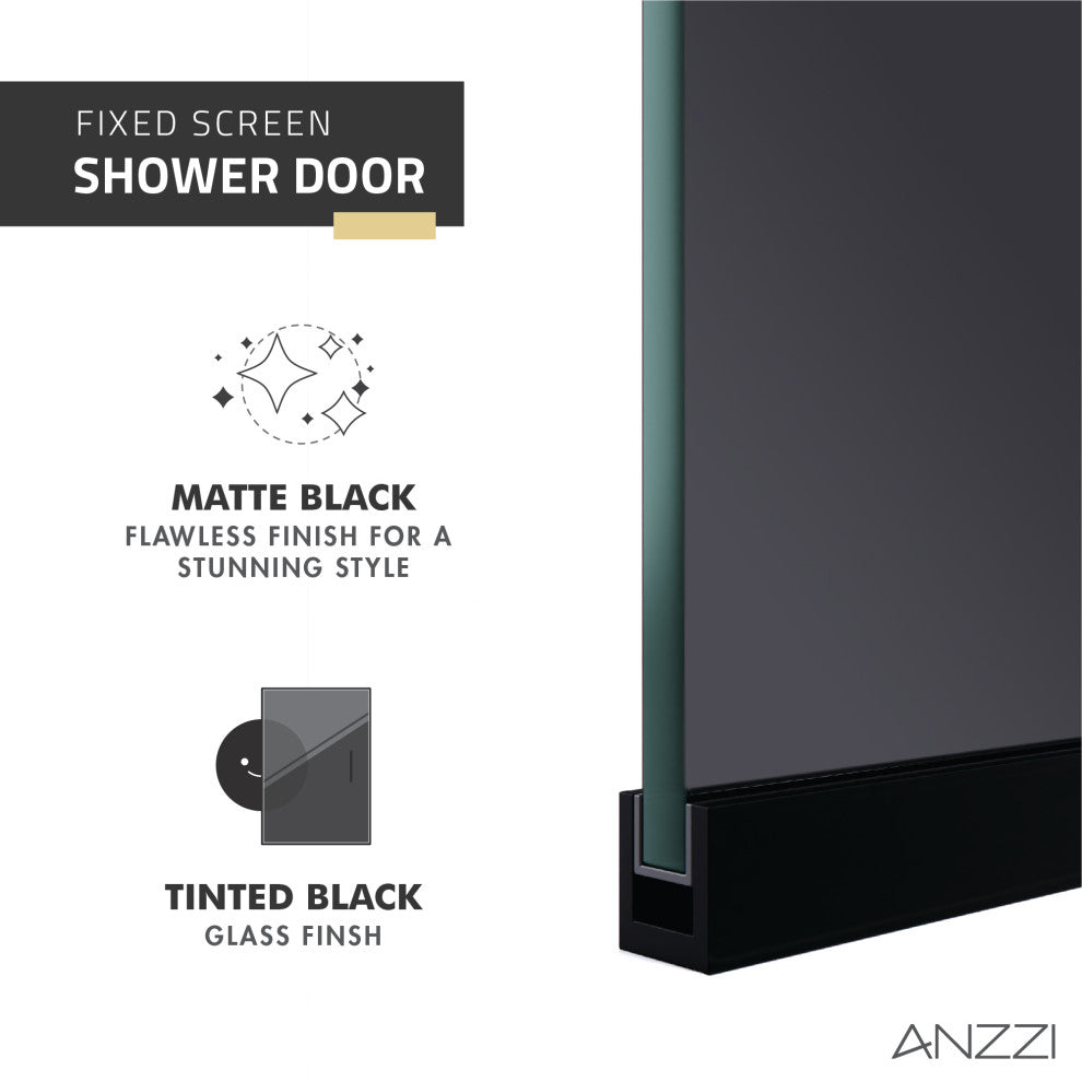 Veil Series 74"x34" Framed Frosted Glass Shower Screen Shower Door, Matte Black, Tinted