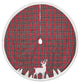 48" Red and Black Plaid Christmas Tree Skirt With Deer Applique