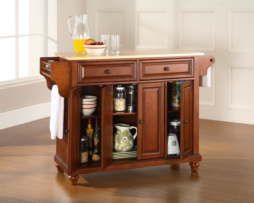 Crosley Furniture Cambridge Natural Wood Top Kitchen Island in Cherry