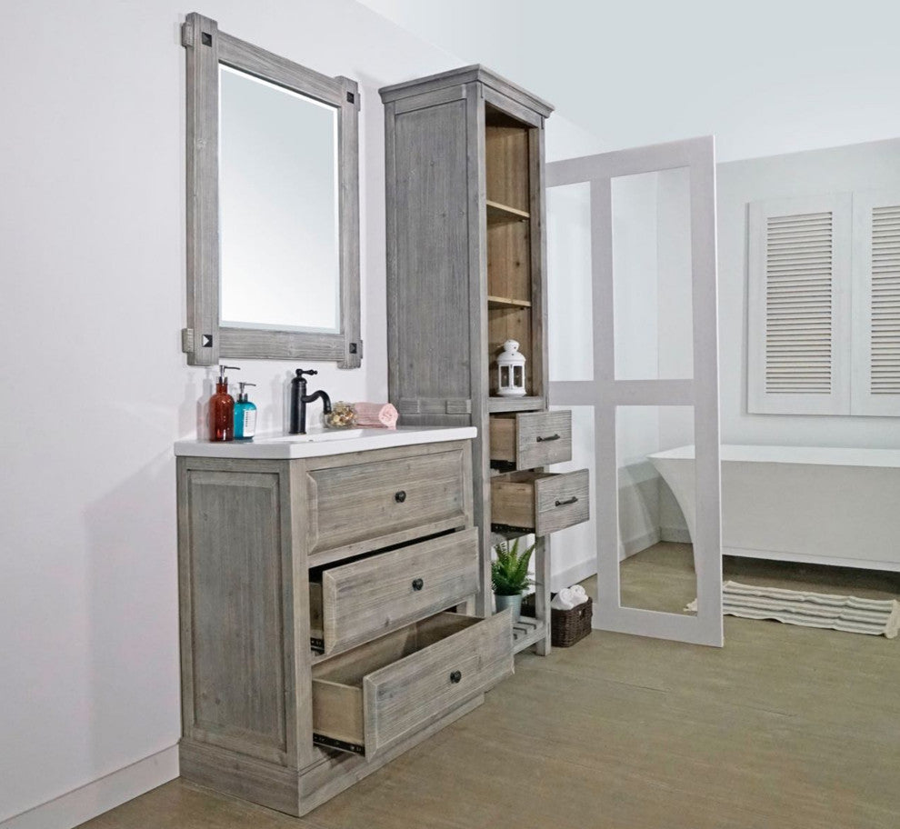 31" Rustic Solid Fir Sink Vanity, Gray, No Faucet