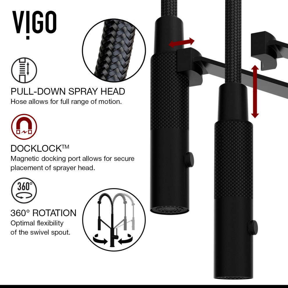 VIGO Livingston 24" H Single Handle Pull-Down Sprayer Kitchen Faucet, Matte Black, Without Extras
