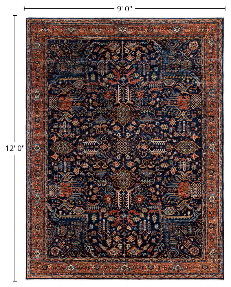 Serapi One-of-a-Kind Hand-Knotted Area Rug Blue, 9'0" x 12'0"