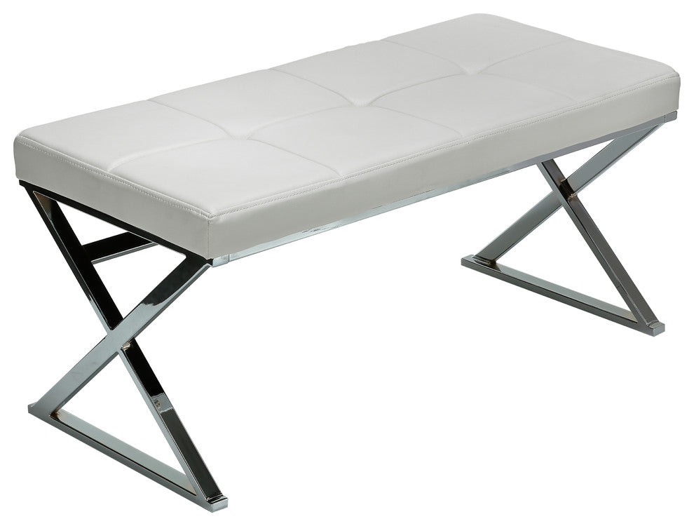 Zio Metal Entryway X- Bench, Leather Like Vinyl, White