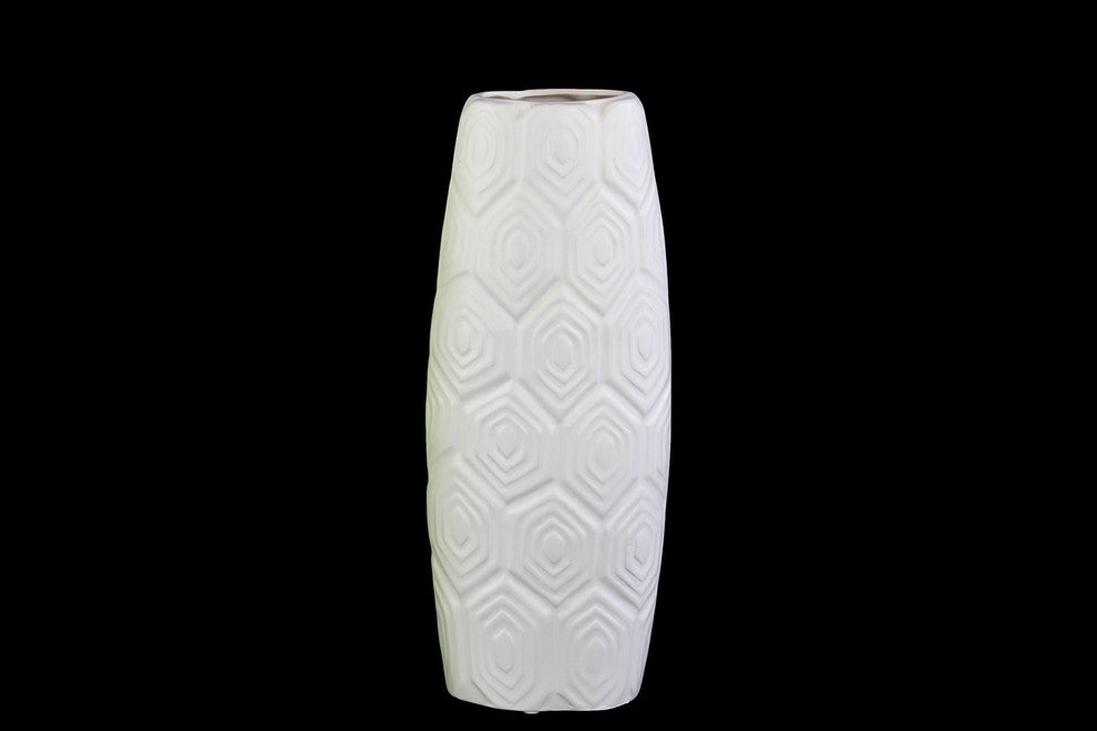 Ceramic Vase With Embossed Hexagonal Design, 6"x4"x14.5"