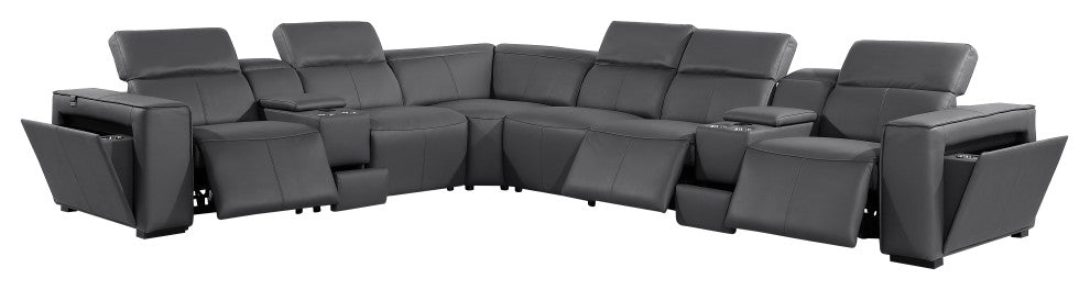 Niccolo Italian Leather 8-Piece L-Shaped Power Reclining Sectional, Dark Gray