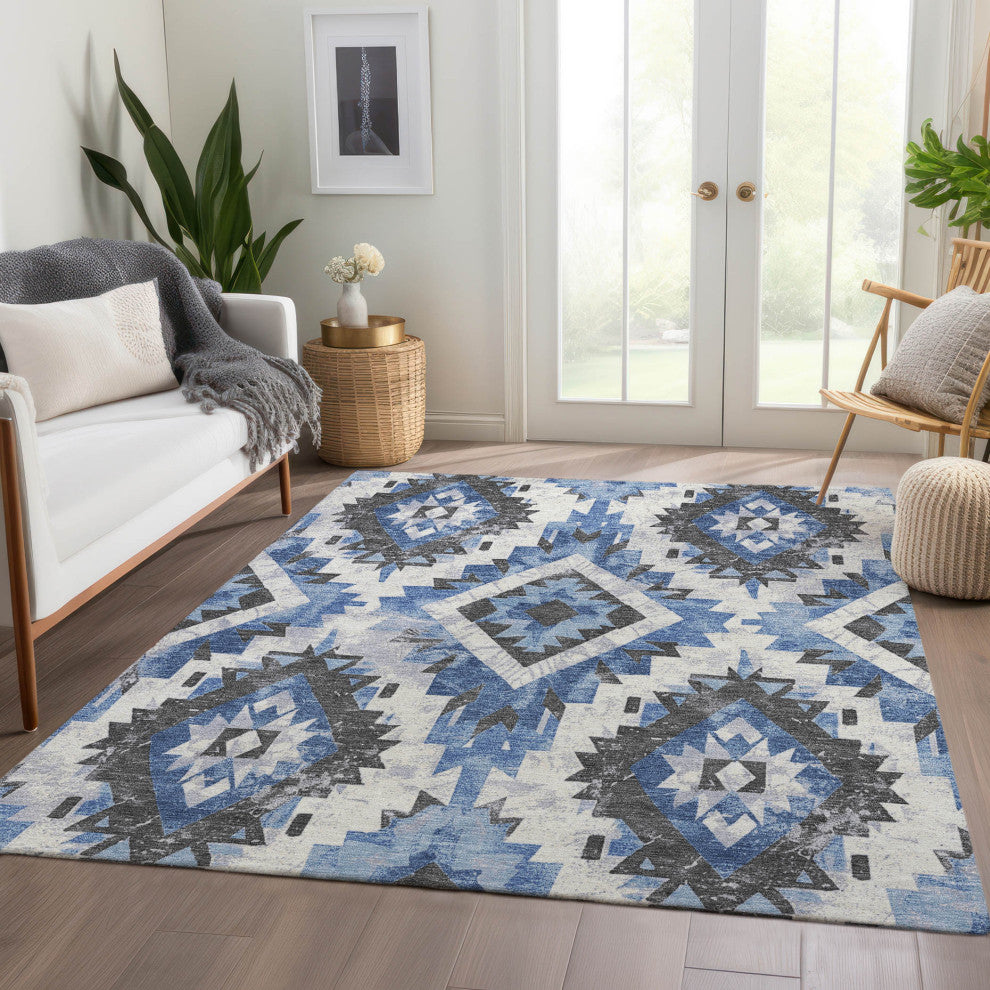 Machine Washable Indoor/Outdoor Chantille ACN1878 Blue 8' x 10' Rug