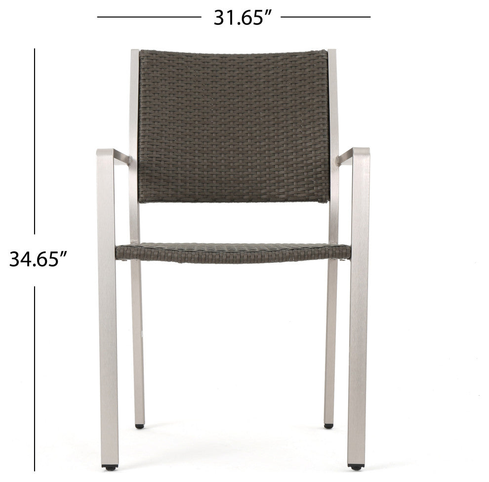 Bennington Patio 4-Seater Aluminum Dining Set With Tempered Glass Table Top, Polyethylene Wicker