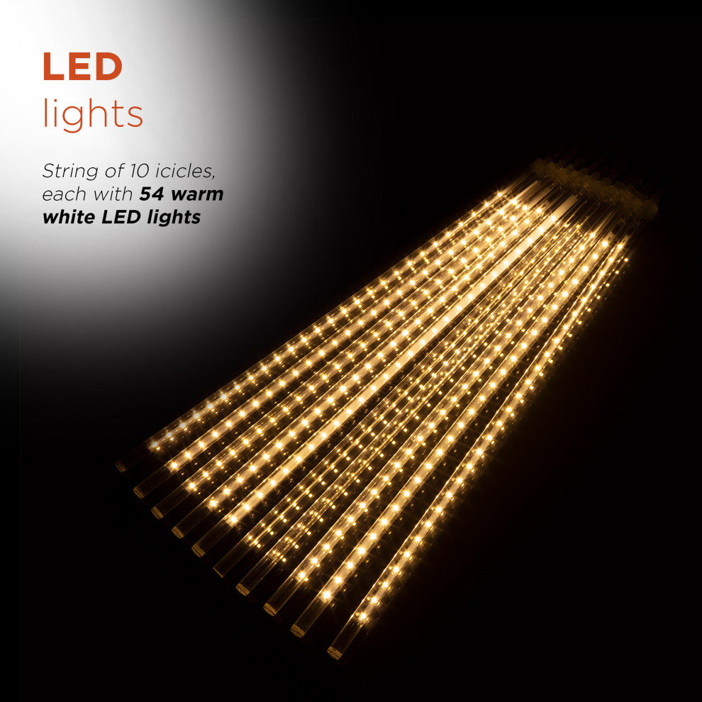 135"L Hanging Icicle Outdoor Lights with Chasing Warm White LED Lights