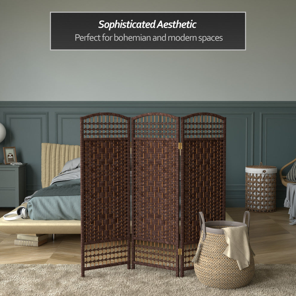 4' Tall Fiber Weave Room Divider, Dark Mocha, 3 Panels