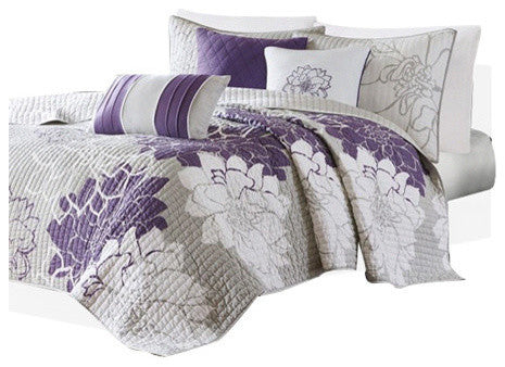 Madison Park Printed Fabric 6-Piece Quilted Coverlet Set, Full/Queen