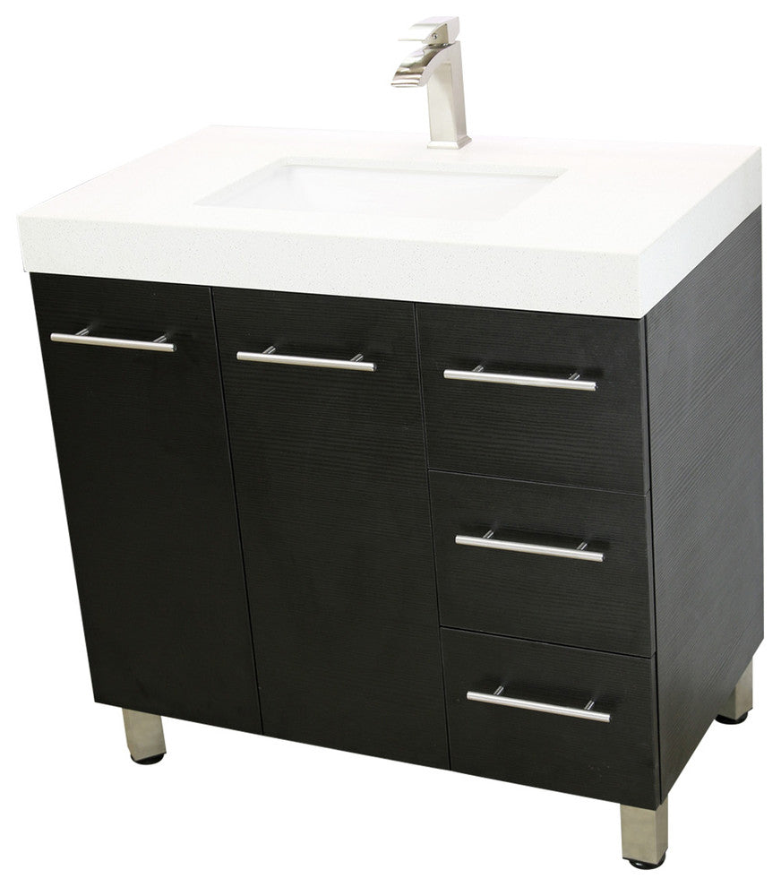 Windbay 48" Free Standing Vanity, Black, White Quartz Under Mount Countertop