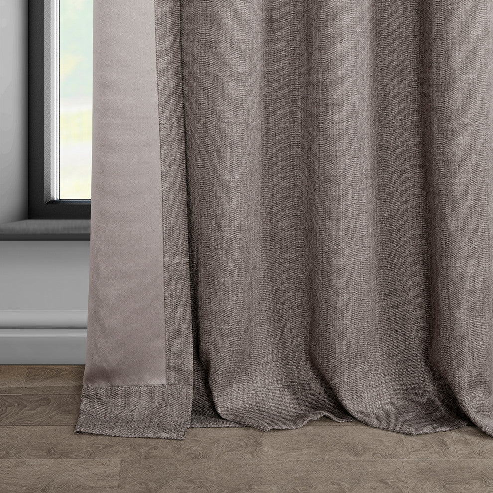 Faux Linen Grommet Room Darkening Curtain Single Panel, Mink, 50"x84"