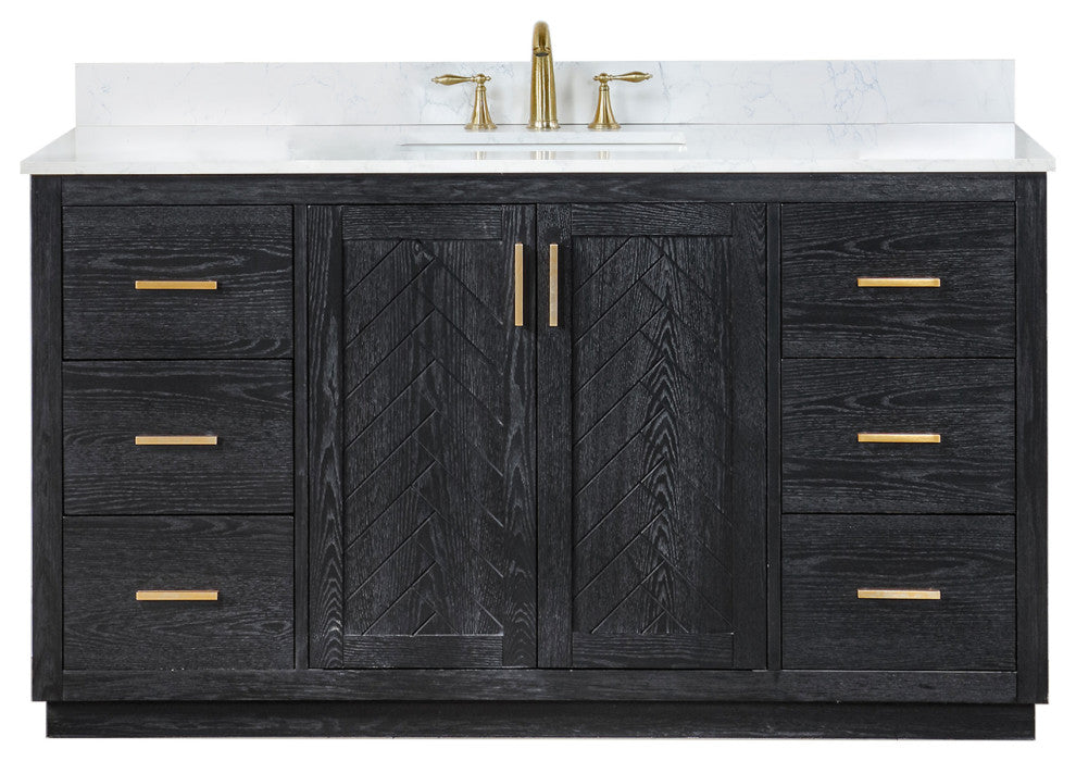 Altair Gazsi Black Oak Bathroom Vanity Set, 60s", Without Mirror