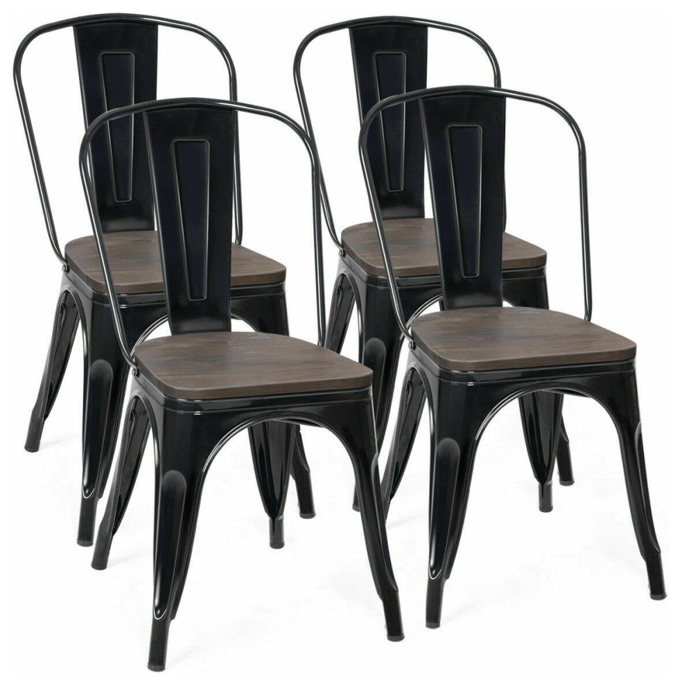 Costway Set of 4 Dining Side Chair Stackable Bistro Metal Wood Stool Black