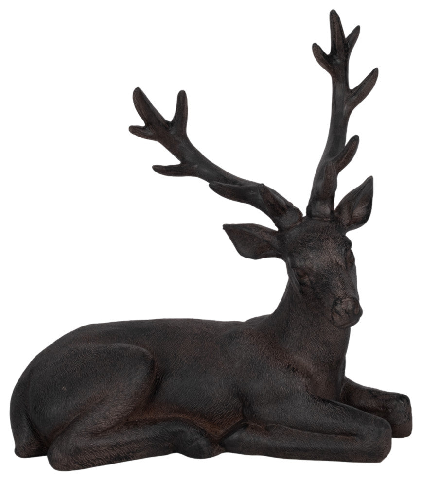Sagebrook Home Brown Resin Deer, Sitting Sculpture Figurine