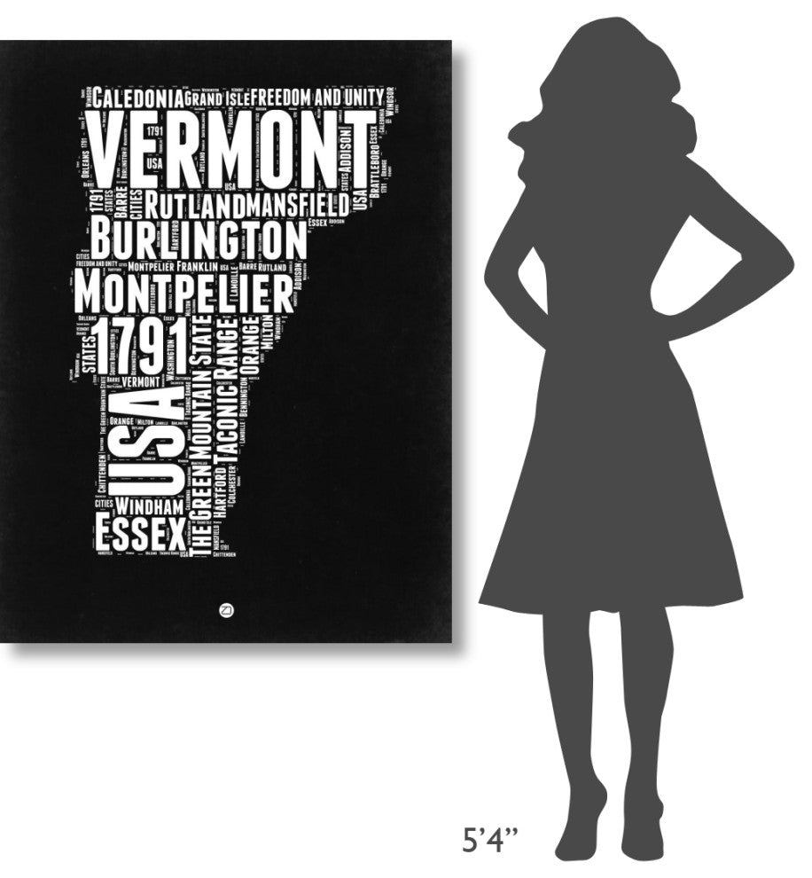 "Vermont Black and White Map" Fine Art Print