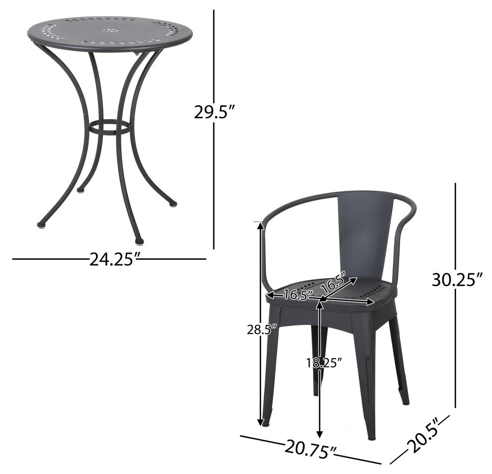 GDF Studio Tottenham Outdoor 3-Piece Black Iron Bistro Set
