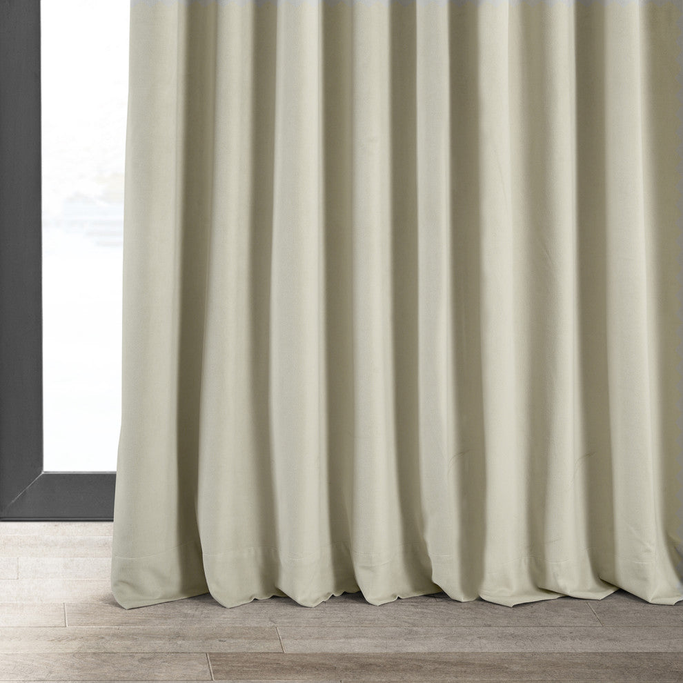 Extra Wide Blackout Velvet Curtain Single Panel, Cool Beige, 100"x108"