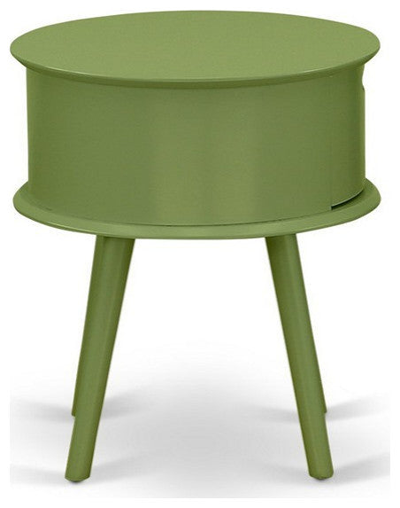 Gordon Round Night Stand End Table With Drawer, Clover Green Finish