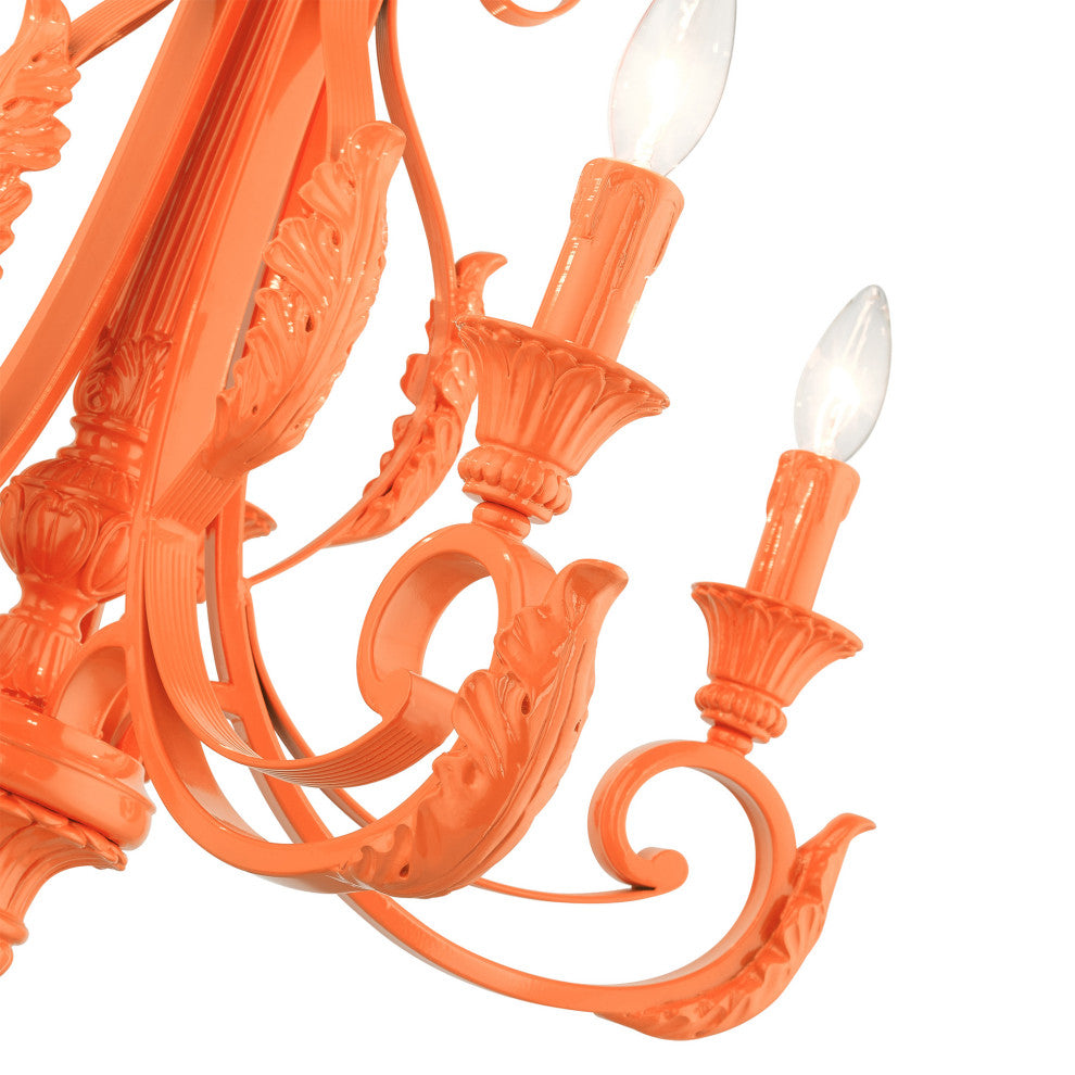 Shiny Orange Contemporary, Ornamental, Neoclassical, Embellished Chandelier