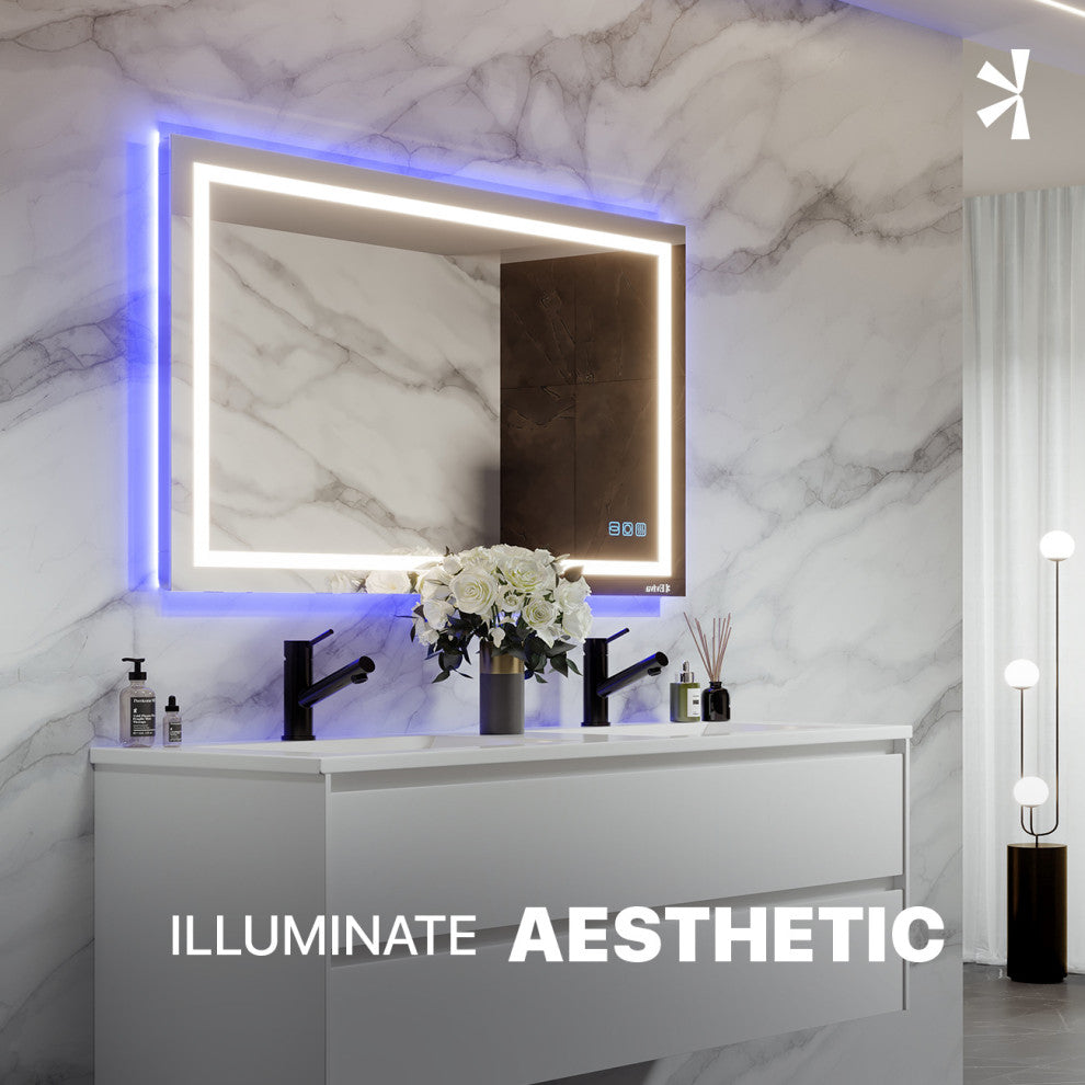 Eviva Deco Piece Wall Mounted Bathroom Vanity, Backlit Led Mirror Frame Lights