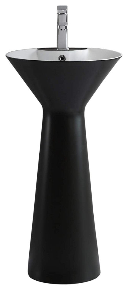 Elegant One-Piece Pyramid Pedestal Sink, Vitreous China, Black